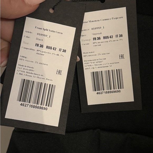 🐈‍⬛RASARIO Split Front Hem Gown - Black Satin - FR36 - NWT* NEVER WORN!🐈‍⬛ - Picture 13 of 15